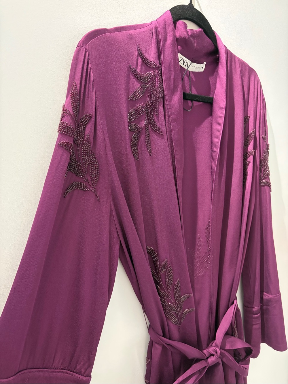 Zara Beaded Kimono Robe | Blogger Favourite Plum Viscose Wrap Jacket XL - Picture 8 of 10